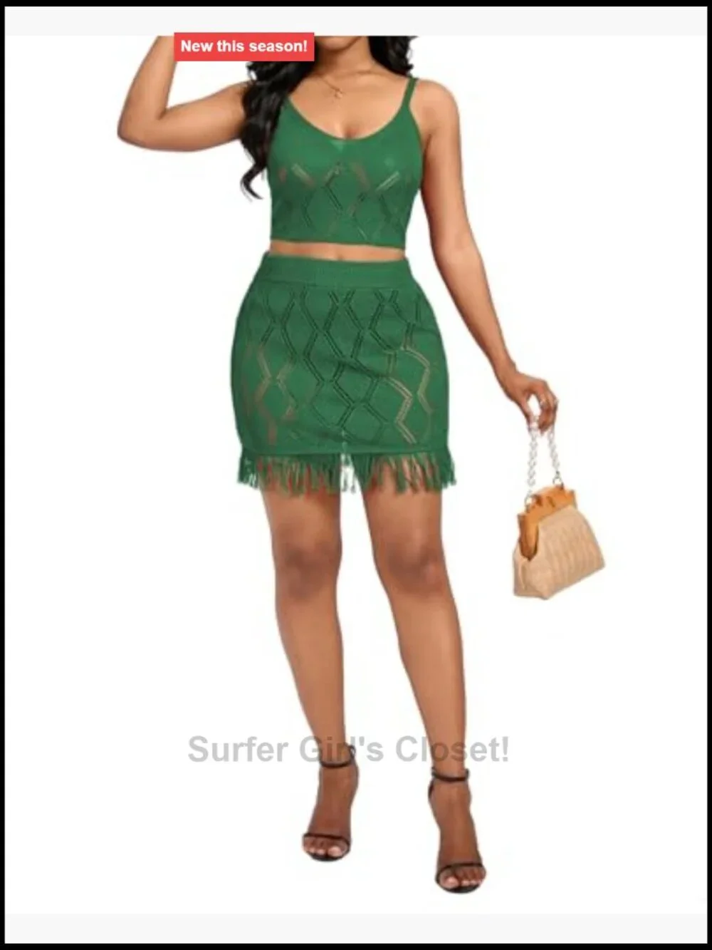 Women's Crochet Hollow Out 2 Piece Outfit Crop Top and Skirt Set Beach Party